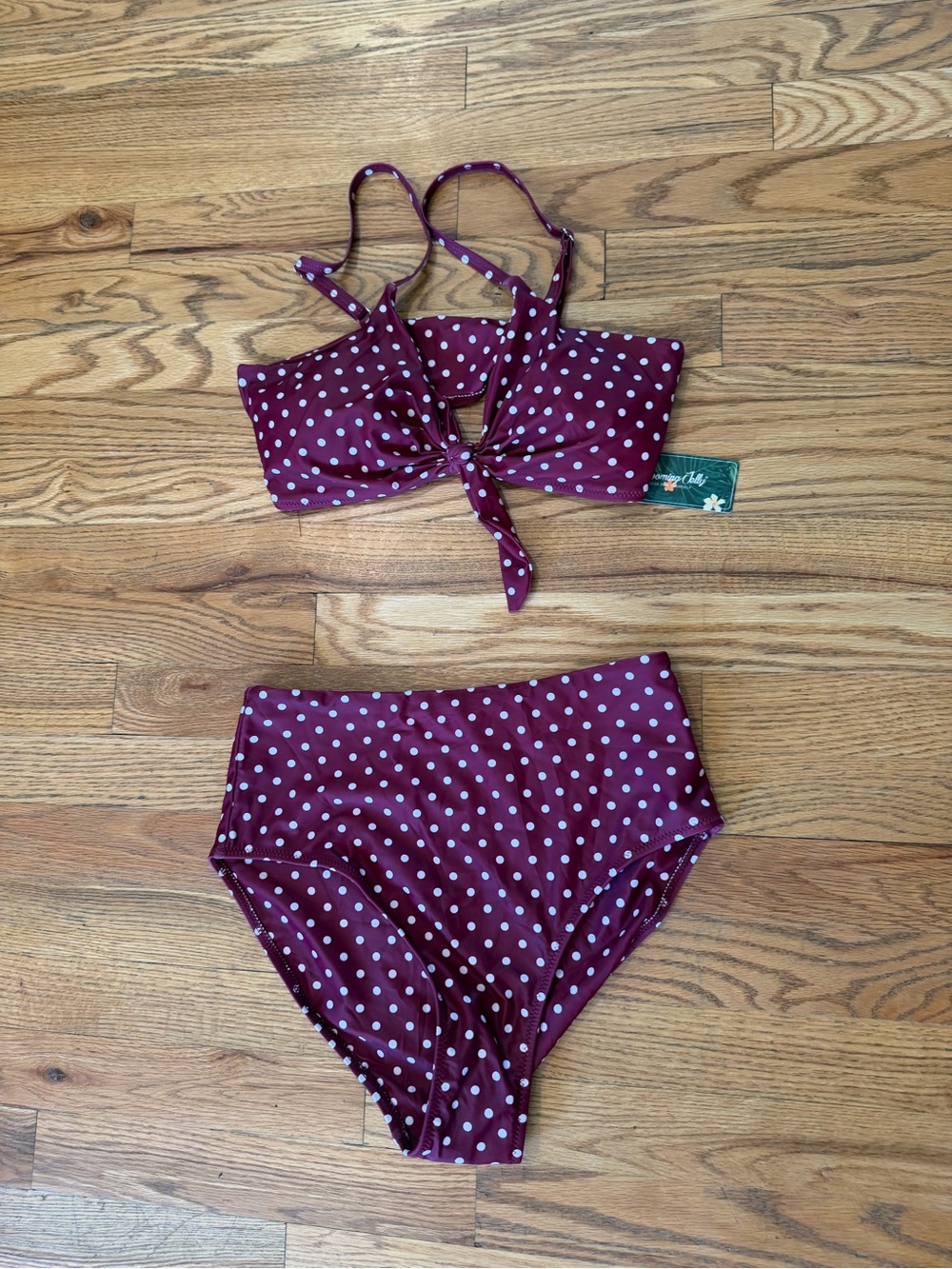 Burgundy Polka Dot Bikini Set Two Piece Swimsuit Size M Retro Pin Up